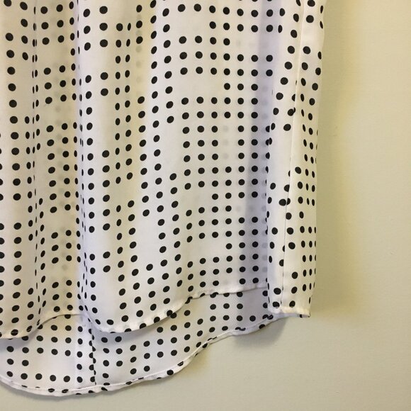 Domino Black White Polka Dot Tulip Cap Sleeve Button Up Shirt - Picture 5 of 15